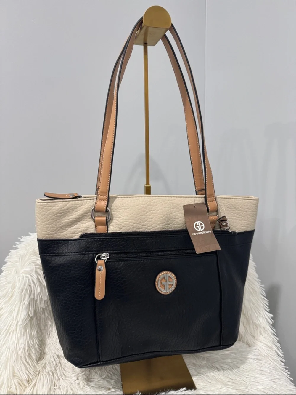 Giani Bernini Black, Cream & Tan Leather Tote